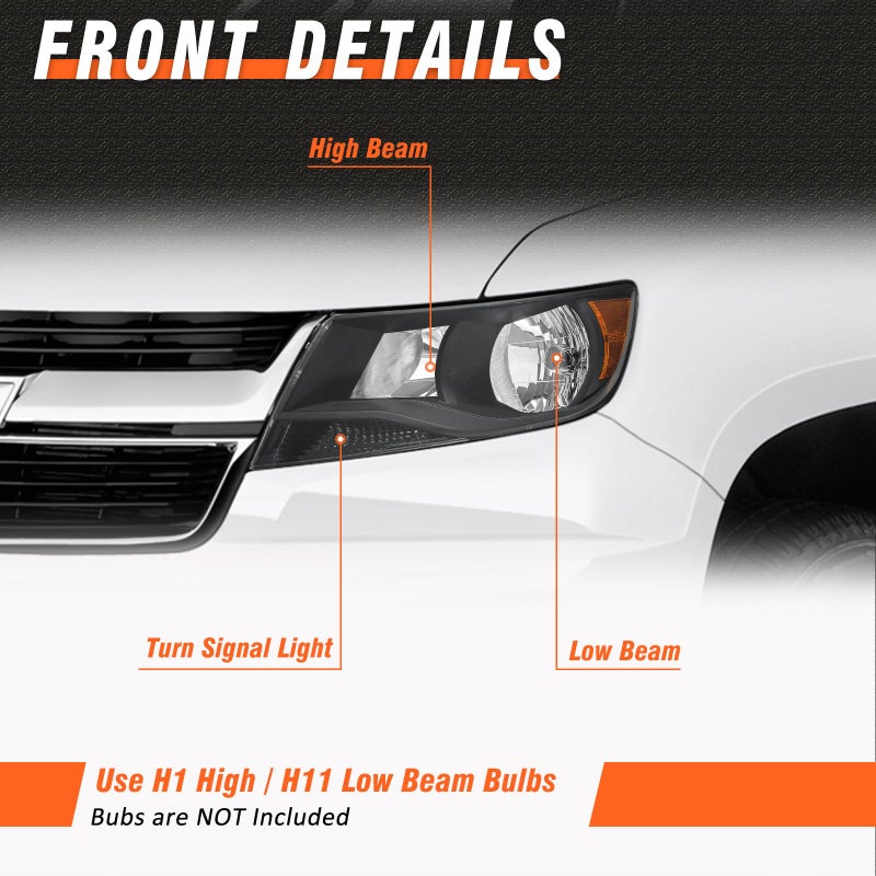 AXLAHA Headlight Assembly for Chevy Colorado 2015 2016 2017 2017 2019 2020 2021 Black Housing Amber Reflector Clear Lens Driver and Passenger Side - Image 2