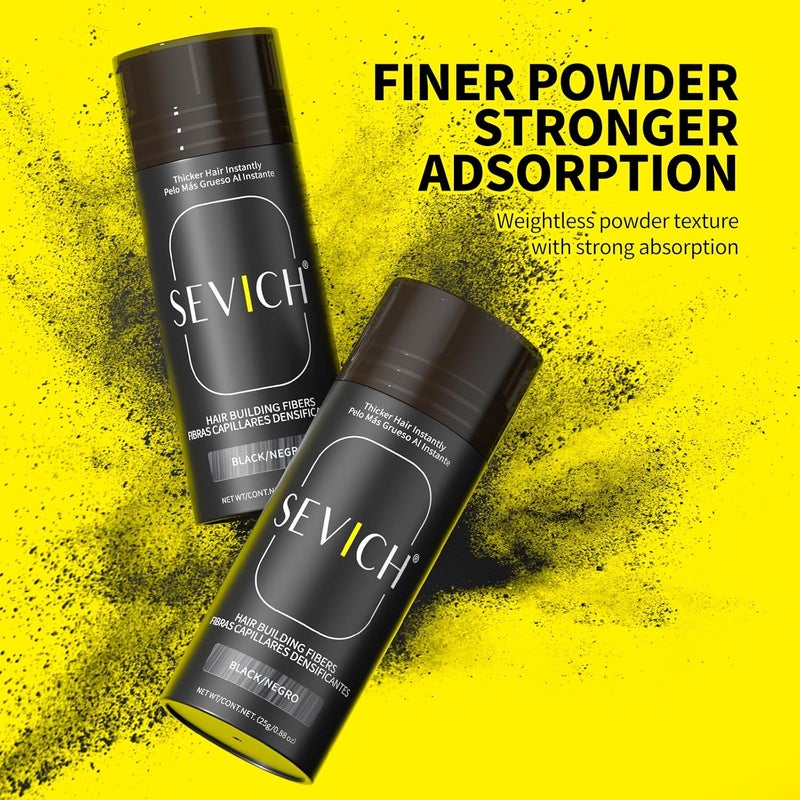 SEVICH Hair Fibres with Spray Applicator - Natural Looking Hair Thickening Fibres for Men and Women, Instant Fullness, Wind and Water Resistant, Easy Washable - 25g Black - Image 2