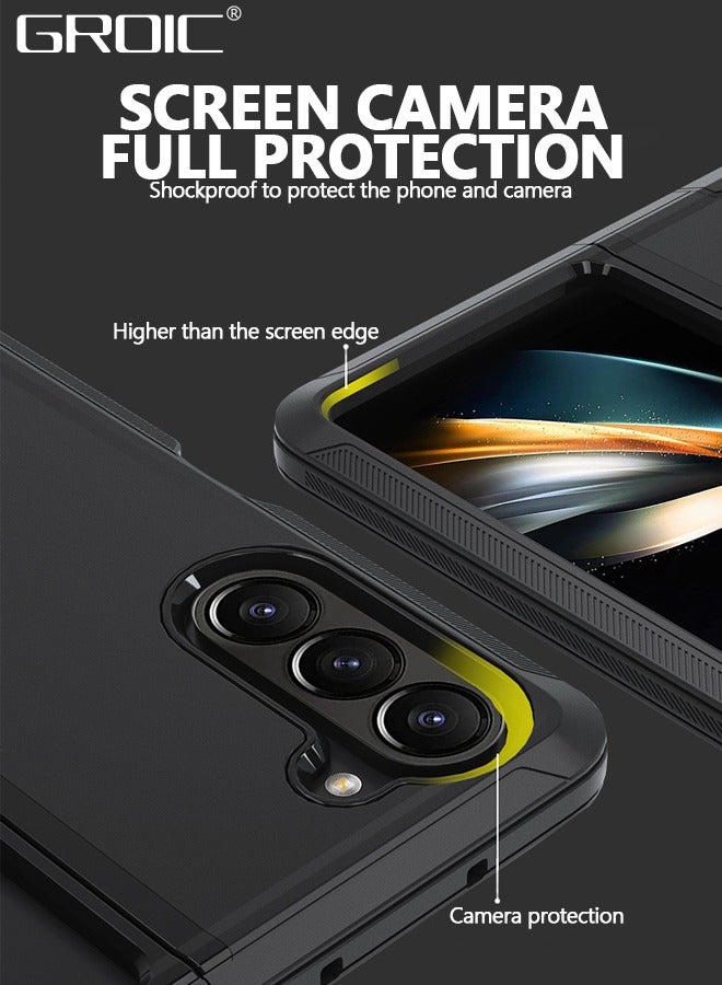 GROIC Samsung Galaxy Z Fold 5 Black Case Built-in Screen Protector & Kickstand, Thin Silkly PC & Anti-Slip TPU Bumper Shockproof Matte Cover - Image 5
