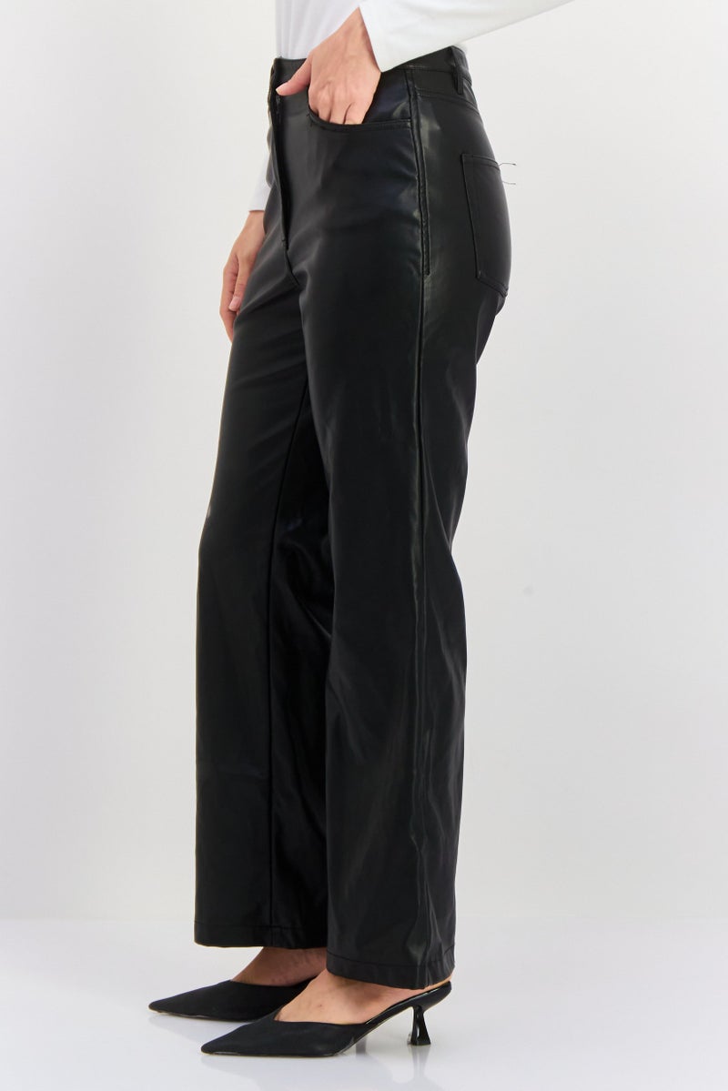 Black Tape Women Regular Fit Solid Straight Leg Ankle Pant, Black - Image 2