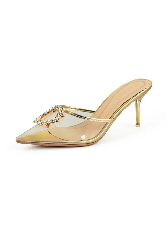 Vincci Gold Women Pointed Toe Mid Heel Sandals for Women | Best Price UAE