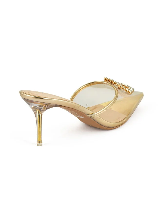 Vincci Gold Women Pointed Toe Mid Heel Sandals for Women | Best Price UAE