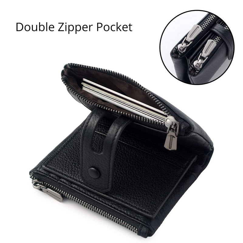 Bveyzi Small Soft Leather Wallet for Women RFID Blocking Ladies Card Holder with Double Zipper Pocket (Black) - Image 4