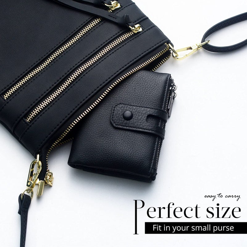 Bveyzi Small Soft Leather Wallet for Women RFID Blocking Ladies Card Holder with Double Zipper Pocket (Black) - Image 2