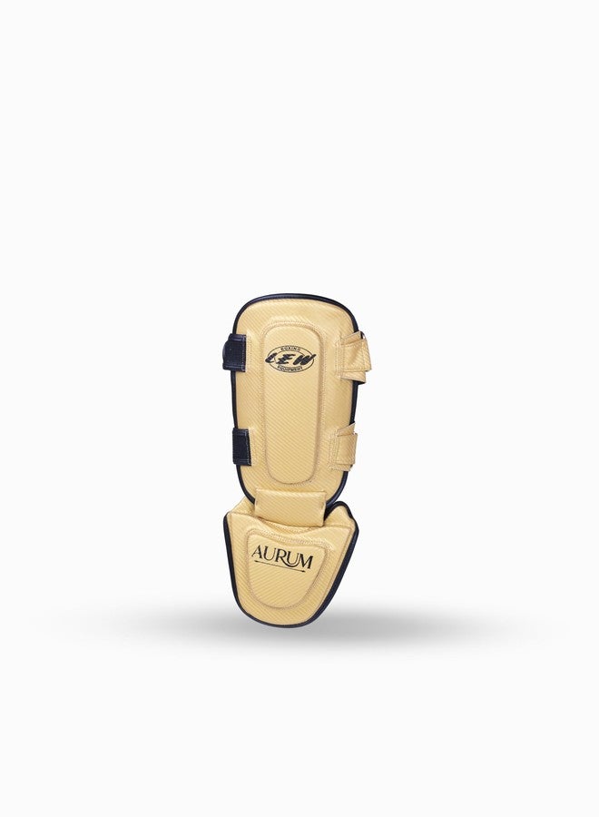 LEW Aurum Challenger Shin Guard for MMA & Kickboxing | Synthetic Leather | Multi-Layer Foam Protection | Adjustable Straps with Elastic Instep | Gold & Black Martial Arts Leg Guard - Image 1