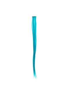 SWACC 12 Pcs Straight One Color Party Highlights Clip on in Hair Extensions Colored Hair Streak Synthetic Hairpieces (Teal Blue)  - Image 4