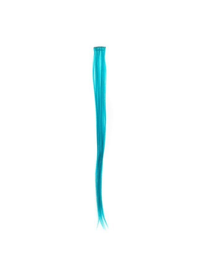 SWACC 12 Pcs Straight One Color Party Highlights Clip on in Hair Extensions Colored Hair Streak Synthetic Hairpieces (Teal Blue) - Image 4