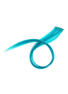 SWACC 12 Pcs Straight One Color Party Highlights Clip on in Hair Extensions Colored Hair Streak Synthetic Hairpieces (Teal Blue)  - Image 2