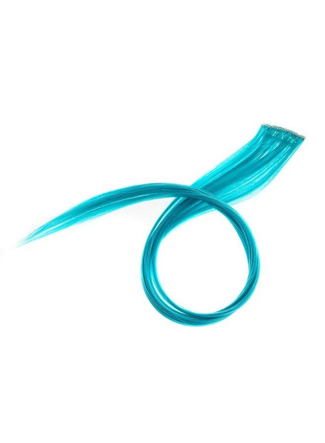 SWACC 12 Pcs Straight One Color Party Highlights Clip on in Hair Extensions Colored Hair Streak Synthetic Hairpieces (Teal Blue) - Image 2