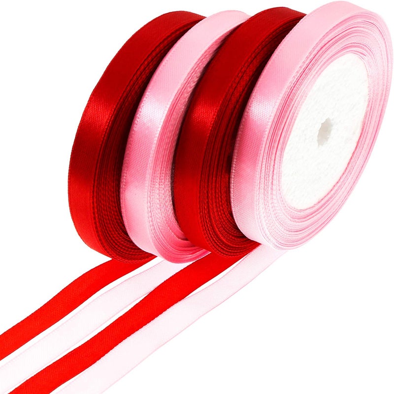 Tatuo 100 Yards Valentines Day Red Pink Satin Ribbon Valentines Gift Wrapping Ribbon for DIY Gifts 10 mm Wide