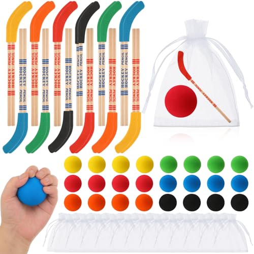 Noveread 72 Pcs Hockey Party Favors Include 24 Hockey Pencils with Erasers 24 Balls 24 Bags Pencils Foam Balls Gifts for Classroom School Birthday Party Prize - Image 1
