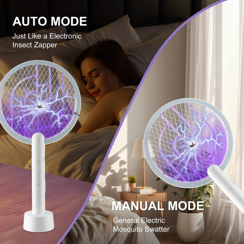 Bug Parking Electric Fly Swatter 3000V Bug Zapper Racket, 1200mAh Rechargeable Raqueta Electrica Mosquitos Hand Held Dual Modes Mosquito Killer with Purple Mosquito Light for Indoor Outdoor - 2Pack - Image 2