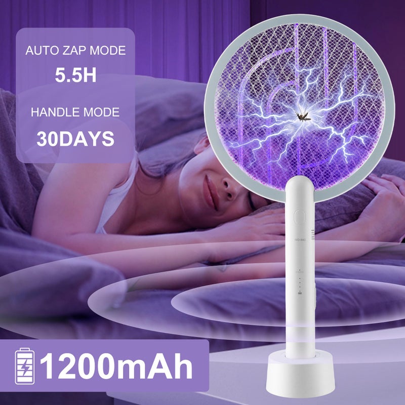 Bug Parking Electric Fly Swatter 3000V Bug Zapper Racket, 1200mAh Rechargeable Raqueta Electrica Mosquitos Hand Held Dual Modes Mosquito Killer with Purple Mosquito Light for Indoor Outdoor - 2Pack - Image 3