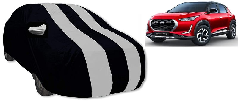 Auto Hub Car Cover Compatible with Magnite with Mirror Pocket, Weather Proof, Triple Stitched, Magnite Car Cover- Navy-Silver - Image 1