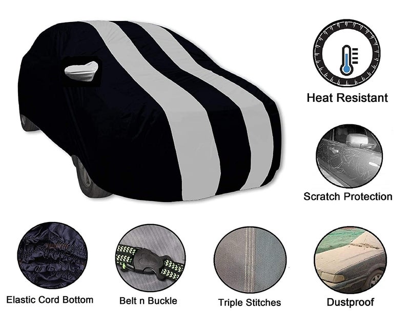 Auto Hub Car Cover Compatible with Magnite with Mirror Pocket, Weather Proof, Triple Stitched, Magnite Car Cover- Navy-Silver - Image 2