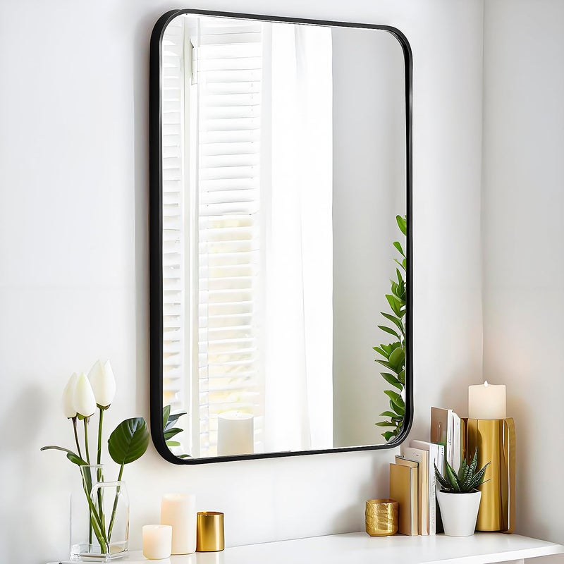 SCWFGZ 20x30 Rectangle Mirror Full Length Wall Mounted Hanging or Against Wall Metal Frame Dressing Makeup Mirrors for Entryway Bedroom Bathroom Living Room 20 30 inch Black