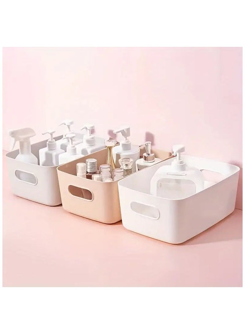 ORiTi Multi-Purpose Cosmetic Storage Basket,Storage Box With Handle, Plastic Storage Organizer Bin, Home Decoration For Home,Office Kitchen,Bedroom - white - Image 4