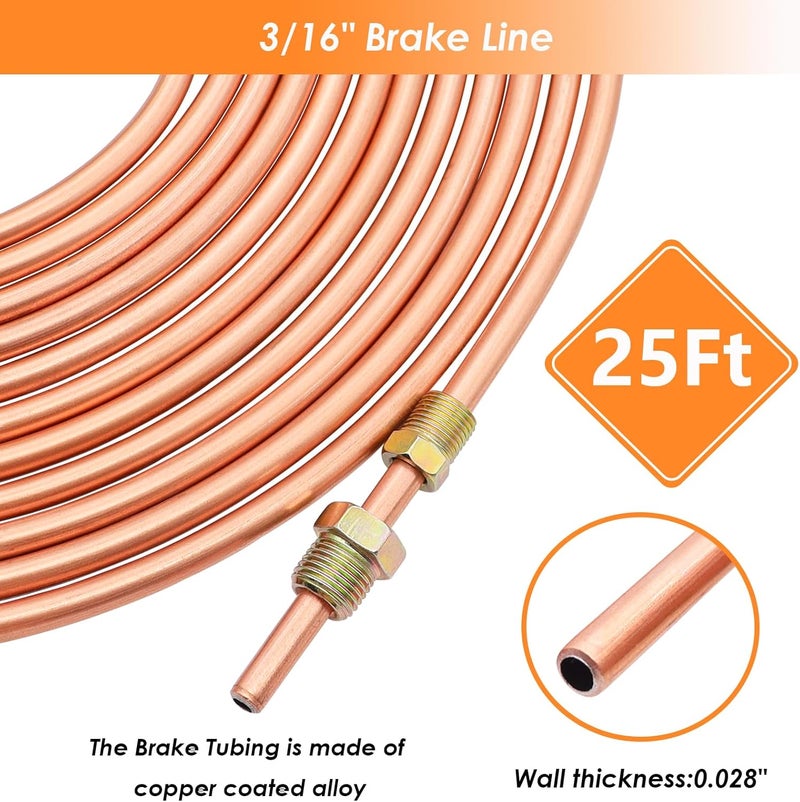 Eoppen 25 ft 3/16" Copper Coated Brake Line Tubing Kit(Includes 24 Fittings and 4 Unions) with Tube Bender and Double & Single Flaring Tool Kit - Image 5