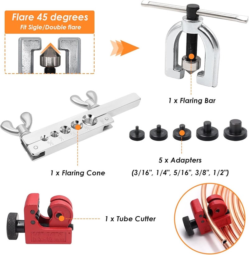 Eoppen 25 ft 3/16" Copper Coated Brake Line Tubing Kit(Includes 24 Fittings and 4 Unions) with Tube Bender and Double & Single Flaring Tool Kit - Image 3