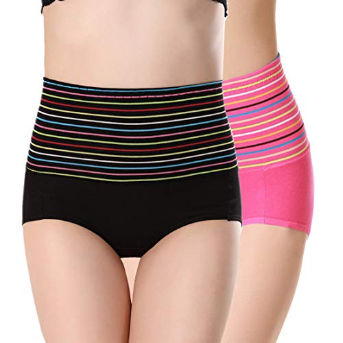 PLUMBURY® Women's Cotton High Waist Tummy Tucker Panty, Free Size (Pack of 2) Black/Pink - Image 1
