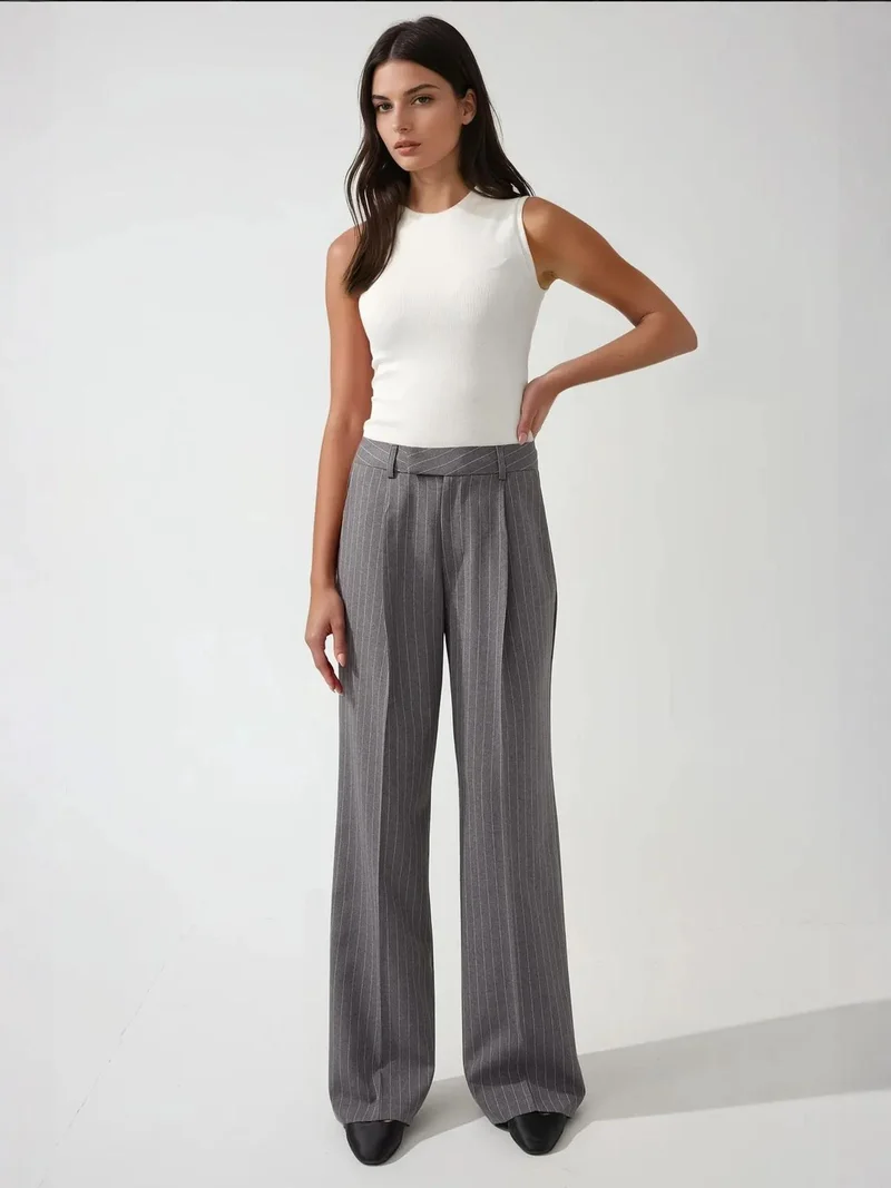 HICCUP Pleated Striped Straight Leg Pants