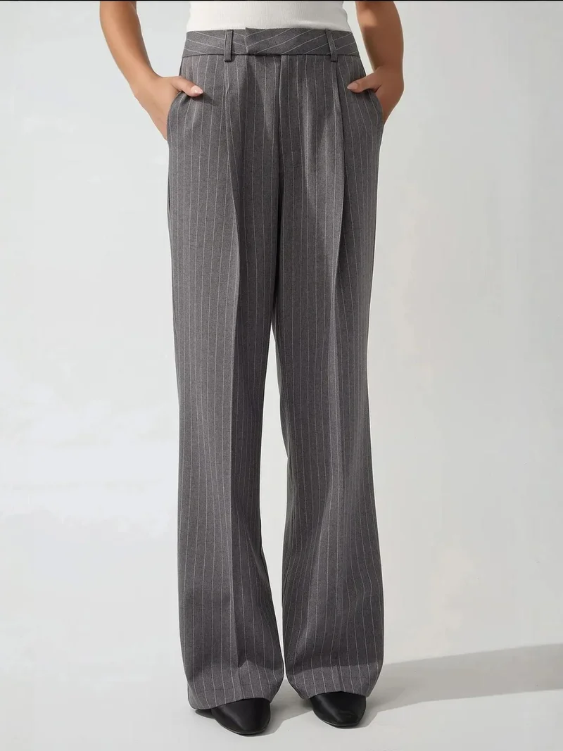 HICCUP Pleated Striped Straight Leg Pants