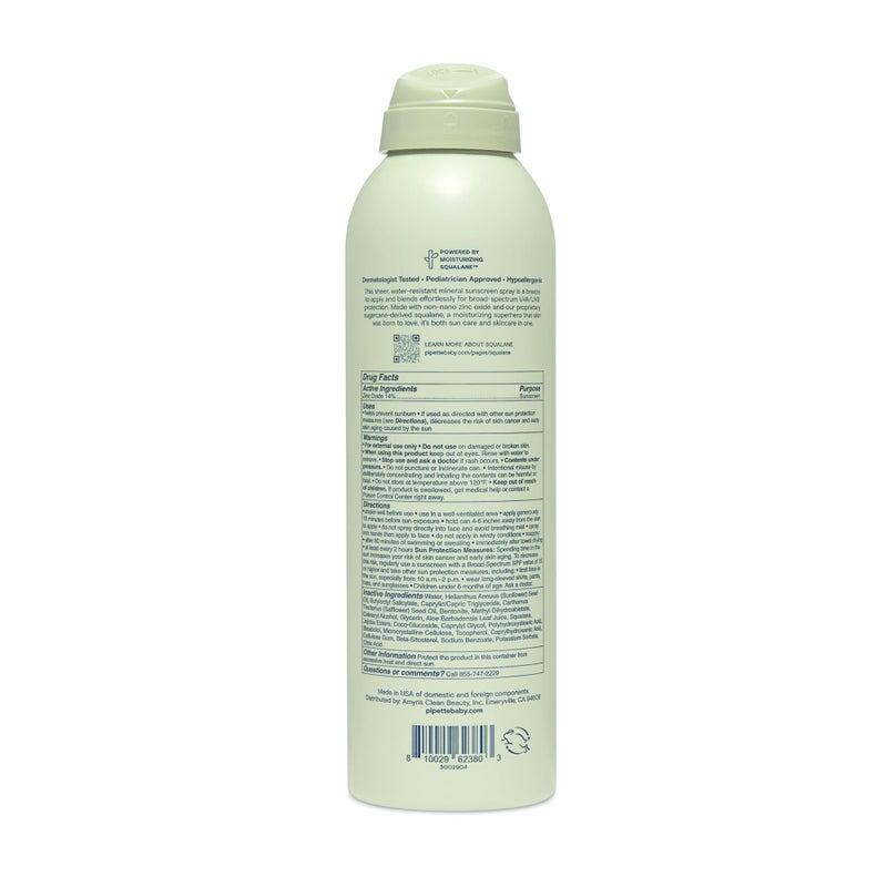 Pipette Baby Mineral Sunscreen Spray SPF 30, Broad Spectrum with Non-Nano Zinc Oxide, Water Resistant UVB/UVA Non-Toxic Sun Protection for Kids  Sensitive Skin, 6 oz - Image 2