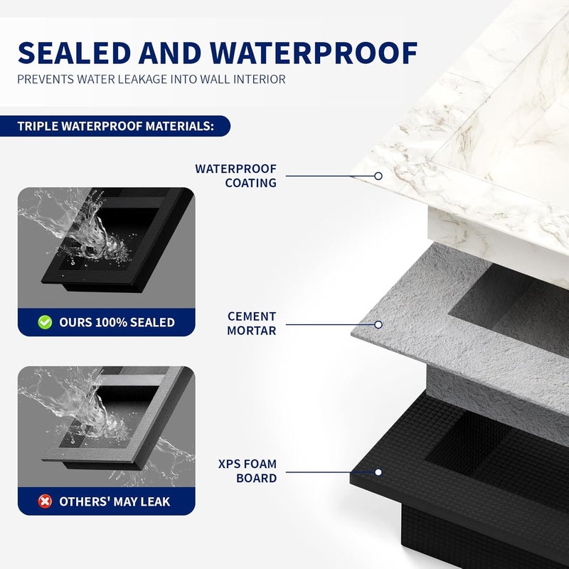 BWE Black Shower Niche Insert Tile Ready 16" X 32" Rectangle for Shower Wall Prefabricated Waterproof Double Shelves Recessed Niche for Shower Bathroom Storage - Image 3