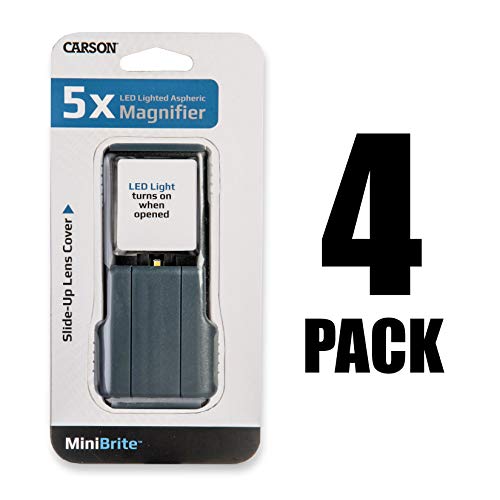 Carson 5x MiniBrite LED Lighted Slide-Out Aspheric Magnifier with Protective Sleeve - Set of 4 (PO-55MU),Gray - Image 4