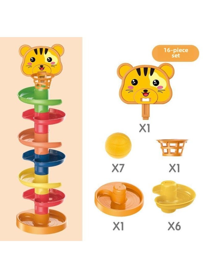 Baby Puzzle Fun Track Slide Ball Tower 0-3 Years Old Baby Roll Ball Early Education Stacking Music 1-2 Toy Tower-Color:Tiger 7-16 Set  - Image 1