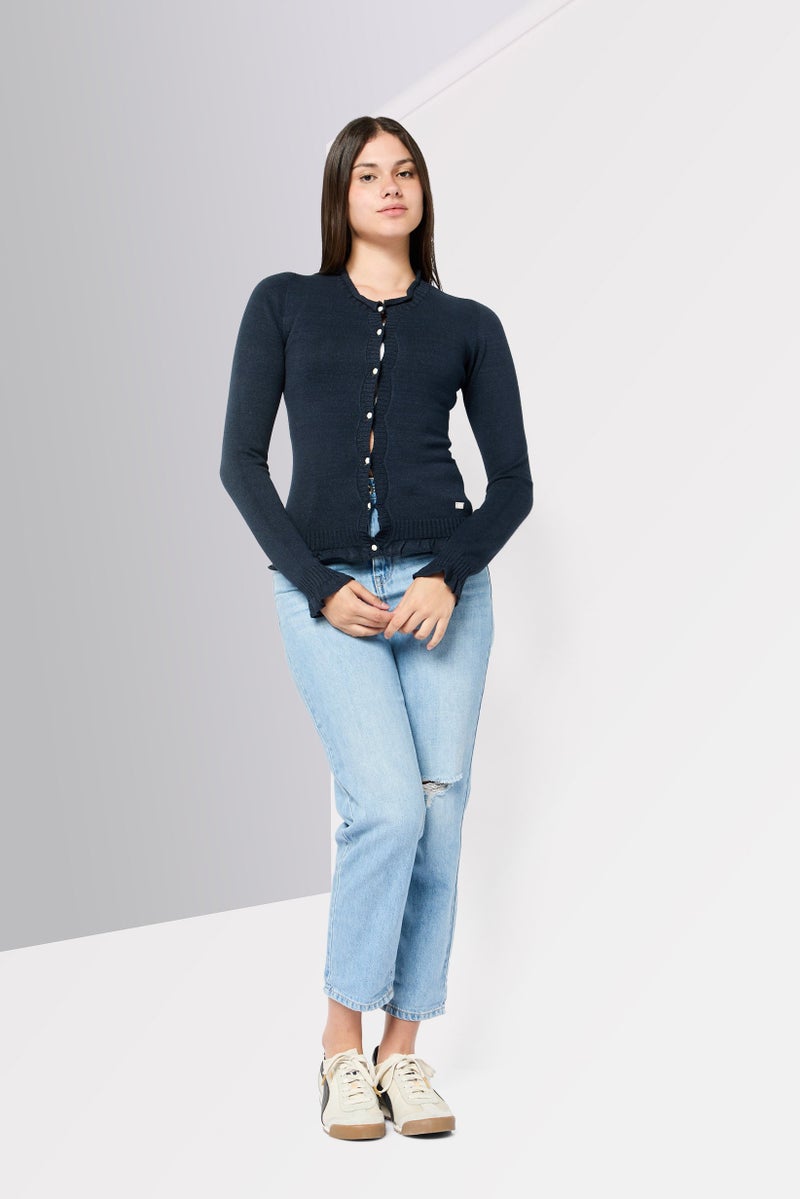 Harmont & Blaine كارديجان نسائي بفتحة عنق مقسومة بشعار العلامة التجارية، كحلي - Image 4