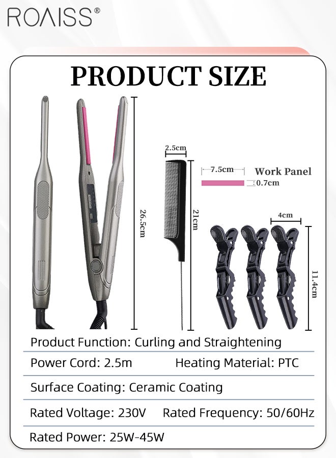 roaiss Professional 2-in-1 Hair Straightener & Curler Set, Volumizing Hair Styling Flat Iron for Short Beard and Hair 5 Temperature Settings for Curling, Straightening with Croc Clips, Pointed Tail Comb - Image 3
