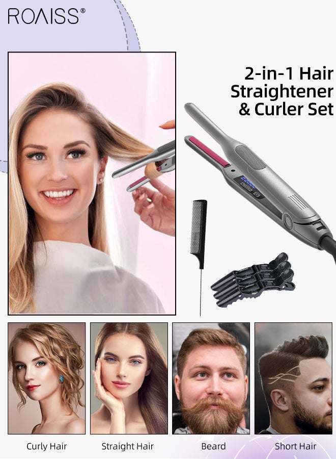roaiss Professional 2-in-1 Hair Straightener & Curler Set, Volumizing Hair Styling Flat Iron for Short Beard and Hair 5 Temperature Settings for Curling, Straightening with Croc Clips, Pointed Tail Comb - Image 1