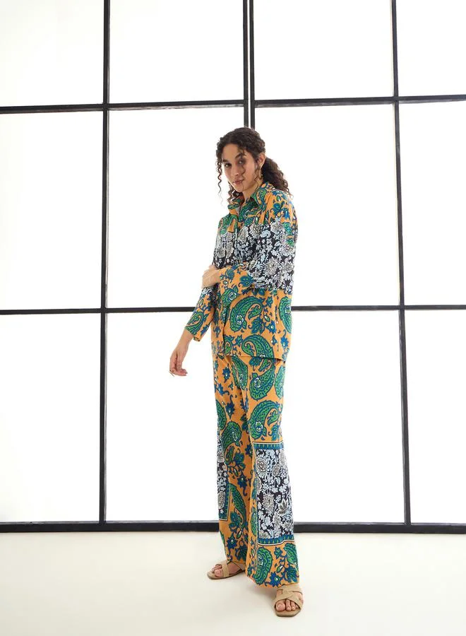ساسافراس Paisley Print Shirt & Straight Leg Pants Co-Ords by Styli