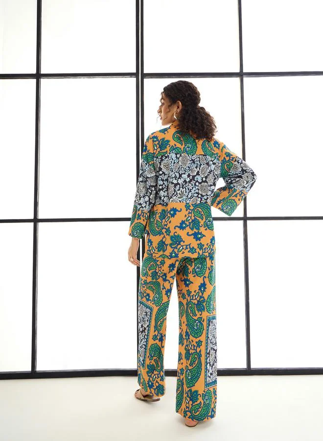 ساسافراس Paisley Print Shirt & Straight Leg Pants Co-Ords by Styli