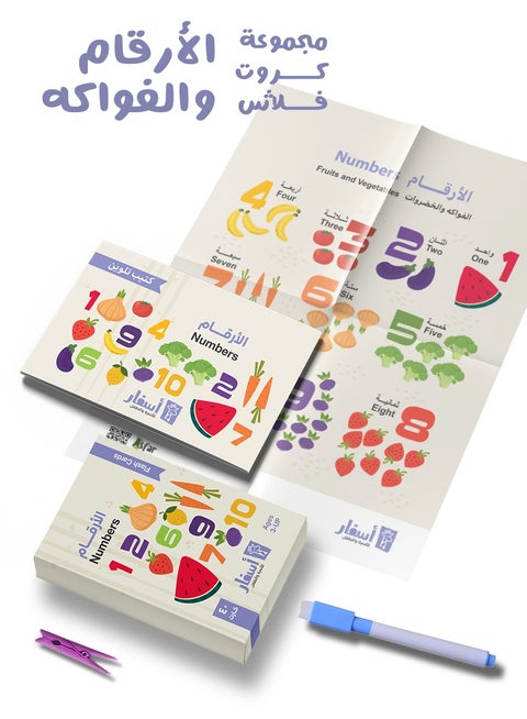 A set of numbers and fruits flash cards