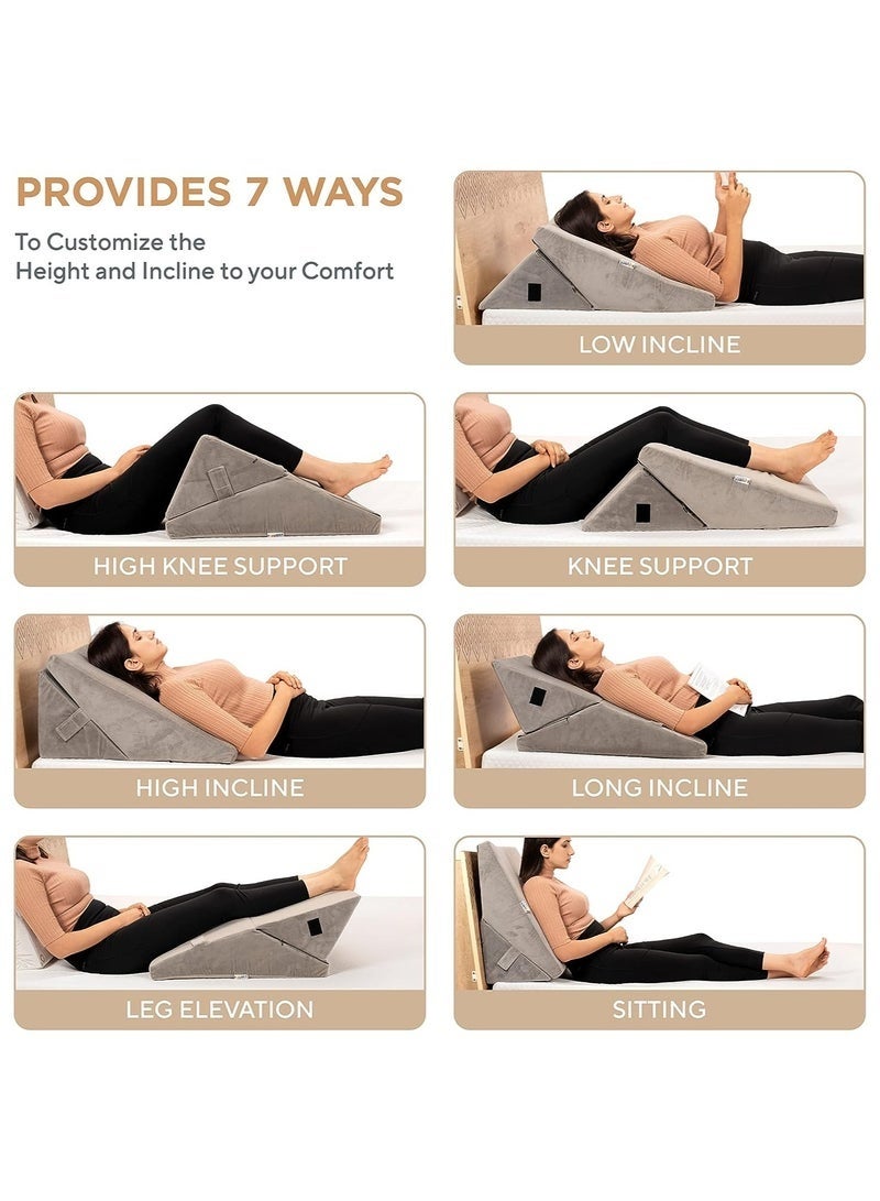 Memory Foam Wedge Pillow – Orthopedic Bed Wedge Cushion for Sleeping, Acid Reflux Relief, GERD, Snoring, Back & Neck Support, Leg Elevation, Reading, Pregnancy & Post Surgery Recovery with Washable Cover - Image 4