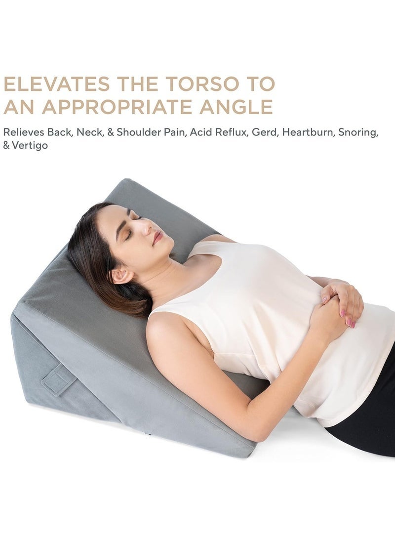 Memory Foam Wedge Pillow – Orthopedic Bed Wedge Cushion for Sleeping, Acid Reflux Relief, GERD, Snoring, Back & Neck Support, Leg Elevation, Reading, Pregnancy & Post Surgery Recovery with Washable Cover - Image 3