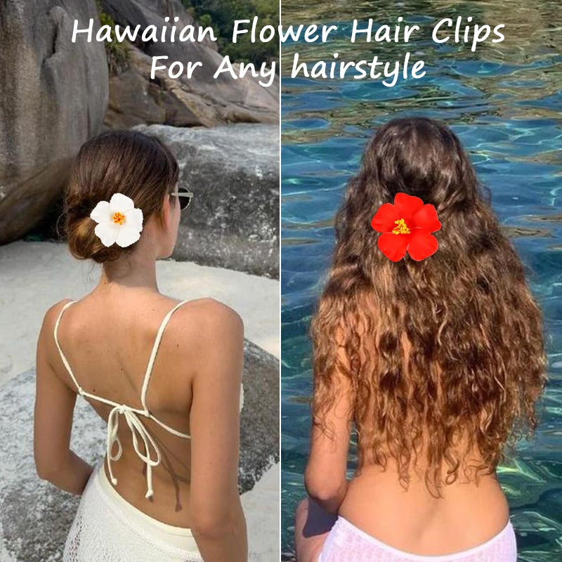 AIBFRID 6Pcs Hawaiian Flower Hair Clips for Women 3.5 Inch Artificial Tropical Flower Clips Hibiscus Hair Clip Hair Accessories for Beach Vacation Party - Image 3