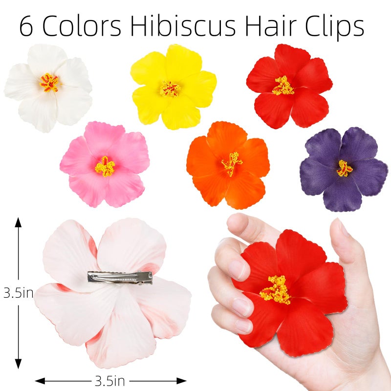 AIBFRID 6Pcs Hawaiian Flower Hair Clips for Women 3.5 Inch Artificial Tropical Flower Clips Hibiscus Hair Clip Hair Accessories for Beach Vacation Party - Image 5