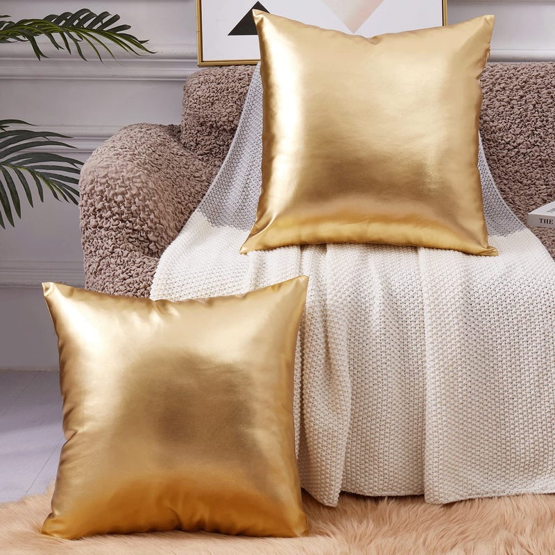 EUCIOR Decorative PillowGold Pillow Covers 16x16Decorative Throw Pillow Covers Modern Metallic Shiny Cushion CoverThrow Pillows for Bed Couch SofaGold Pillows