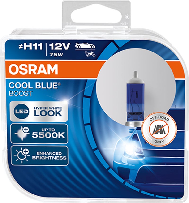 OSRAM COOL BLUE® BOOST, H11, halogen headlight lamps, 62211Cbb-Hcb, 12 V Passenger Car,up to 5500K, off-road use only, Duo Box (2 lamps) - Image 1