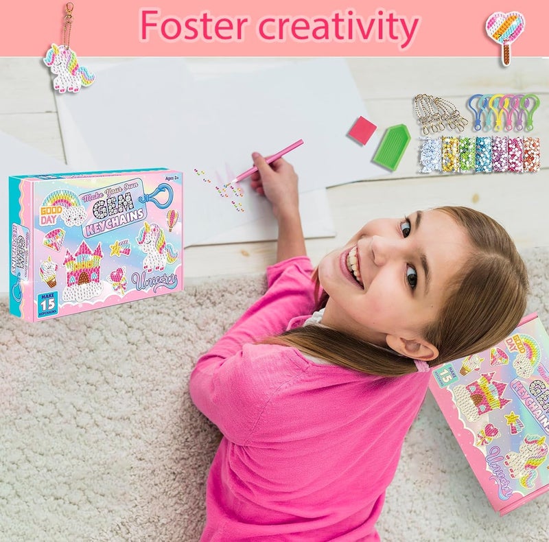 Storio طقم مفاتيح جواهر افعلها بنفسك للفتيات | اصنع مفاتيحك الخاصة مع ملصقات الجواهر | لعبة فنية وحرفية ممتعة للأطفال | هدية للفتيات من عمر 5 سنوات فما فوق - Image 4