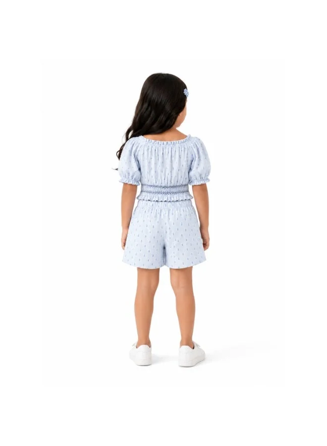 Luay  LUAY Girls Slub Cotton Top & Shorts Co-Ord Set | Puff Sleeve Smocked Two-Piece Outfit | Soft Breathable Casual Summer Clothing for Girls for Women | Best Price UAE