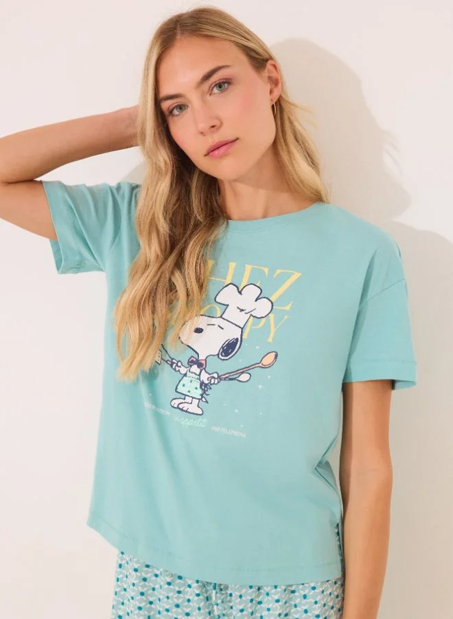 women'secret 100% Cotton Snoopy Green Short Pyjamas