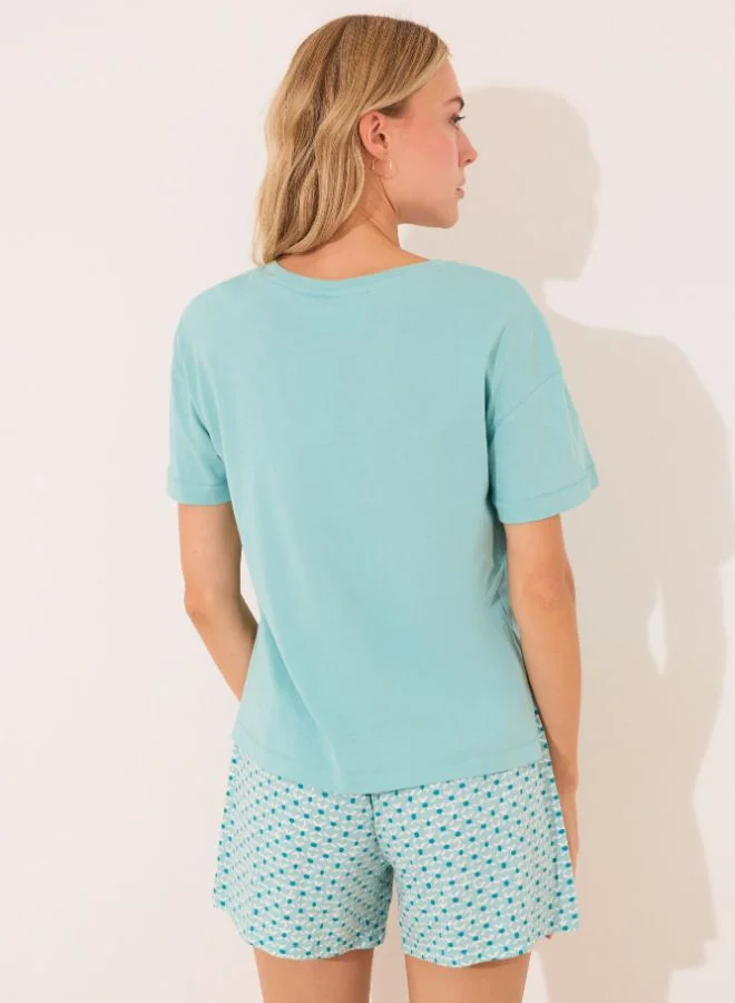 women'secret 100% Cotton Snoopy Green Short Pyjamas
