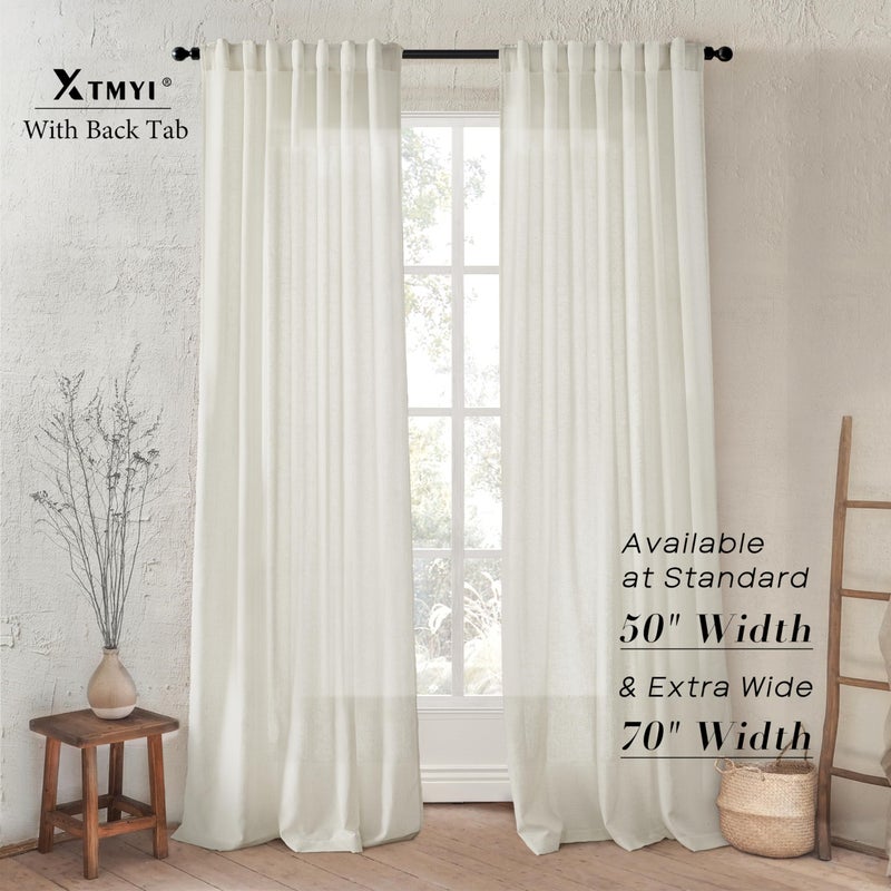 XTMYI Linen Curtains 96 Inch Long 2 Panel Set, Cream Sheer Pleated Curtain for Living Room, Modern Farmhouse Curtains for Dining Room Bedroom, Ivory Colored - Image 2