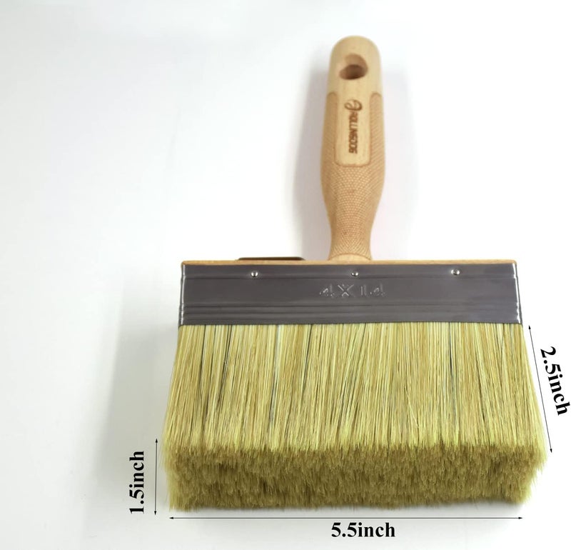 Rolling Dog 5.5" Deck Stain Limewash Brush - Wood Handle Large Deck Brush Applicator for Wall, Wood, Fence, Floor Painting - Image 2