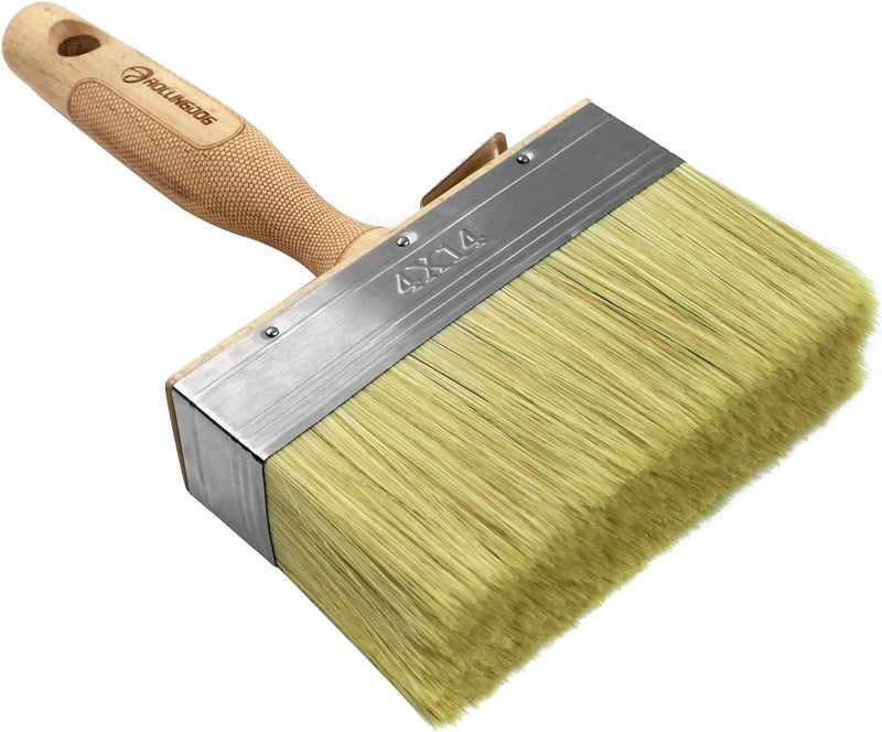 Rolling Dog 5.5" Deck Stain Limewash Brush - Wood Handle Large Deck Brush Applicator for Wall, Wood, Fence, Floor Painting - Image 1