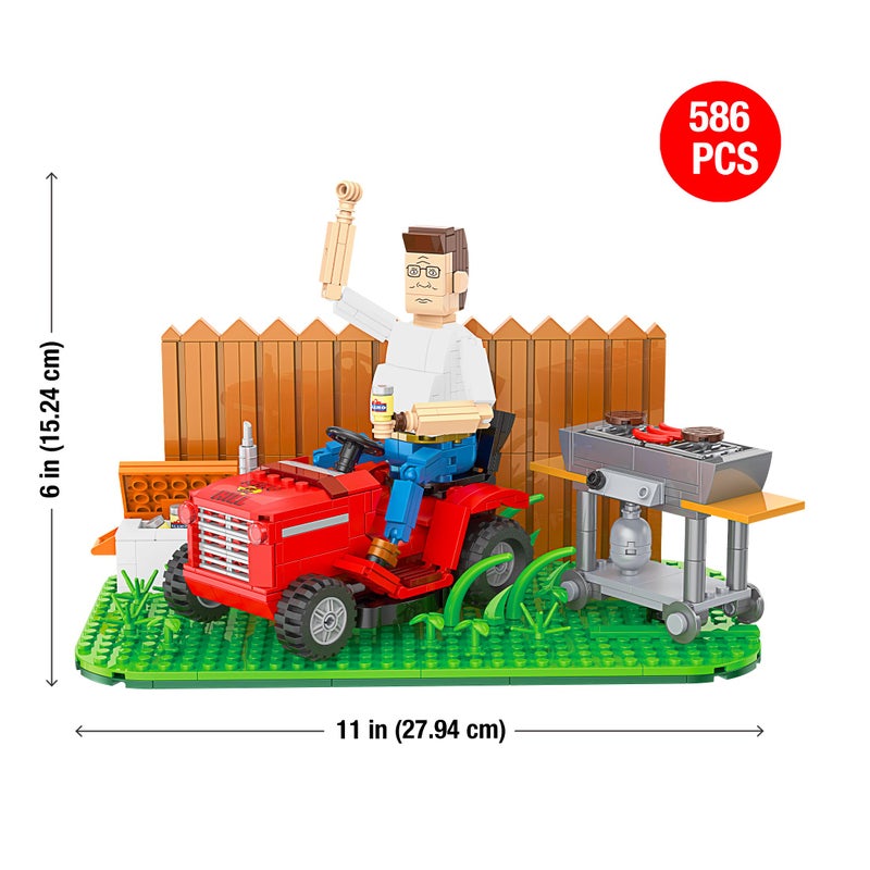 Brickcraft King of The Hill Hank Hillâ€™s Backyard Building Kit (586-Piece Set), Hank Hill Figure, Lawn Mower, Grill & Cooler, Animated TV Show Collectible Display Xmas Christmas - Image 3